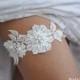 White Lace Wedding Garter With Handknitted Shiny White Glass Pearls - Handmade Wedding Garter Set