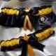 Black Satin Ribbon Wedding Garter Set Made with Pittsburgh Steelers Fabric