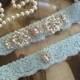 Wedding Garter-Light Blue-Ivory Lace Garter Set-Vintage-Bridal Garter-Garter Belt-Something blue-Toss Garter-Rhinestone-Pearl-Lace-Ivory