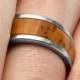 Natural Wood Ring With Bethlehem Olive Wood Inlay, Titanium Ring, 10k White Gold Wedding Band