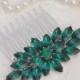SALE Art Deco Emerald Green Rhinestone Hair Comb,Silver Large Brooch Hair Comb,Emerald Green Crystal Pave Bridal Comb,Bridal Headpiece,Weddi