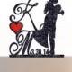 Custom Wedding Cake Topper Personalized Silhouette With Your Wedding Date, a Heart with your color choice and a FREE base for display