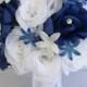 17 Pieces Package Silk Flower Wedding Decoration Bridal Bouquet DARK BLUE WHITE "Lily Of Angeles"