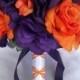 17 Piece Package Wedding Bridal Bride Maid Of Honor Bridesmaid Bouquet Boutonniere Corsage Silk Flower ORANGE PURPLE "Lily Of Angeles"ORPU01