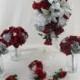 50 % Deposit Custom Listing For "Amy" Lily Rose Red White, Silver Cascade Bridal Bouquet Silk Wedding Flowers made to order WeDDiNG BouQuets