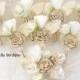 Boutonnieres, Groom, Groomsmen, Corsages, Mother of the Bride, Maid of Honor, Champagne, Tan, Beige, Gold, Ivory, Pearls, Crystals