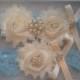 Wedding Garter Set- Something Blue Set -Ivory Flowers on a Stretch Blue Lace with Pearl & Rhinestone - Style G291-B