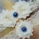 Bridal Garter Set Wedding Garter Set with Blue Pearl Wedding Garter Shabby Flower Garter Shabby Chick Garter Vintage Inspire Garter
