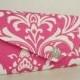 Envelope Clutch/Purse/Wedding/Bridesmaid Gift--Candy Pink-Hot Pink & White-OZBORNE Damask with Crystal
