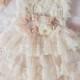 Lace Flower Girl Dress -Lace Flower GirlRustic Flower Girl/Country Flower Girl Dress Cream/Wheat Champagne Wedding-Vintage Wedding-Sash