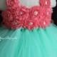 Coral and Mint flower girl tutu dress wedding gown toddler dress 1t2t3t4t5t6t7t8t9t10t
