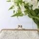 Champagne and Ivory Alencon Parsley Lace Clutch 