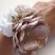 Wrist Corsage - Champagne, Ivory and Gold - Fabric Flower Bracelet, Alternative Wedding Flower, Fabric Corsage, Bridesmaid's, Grandmother's