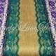 12ft-20ft Peacock Wedding Burlap Lace Table Runner with Teal/Purple,16in Wide, Wedding Decor, Peacock Weddings/ Home Decor/ Gift