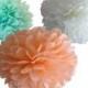 12 Mint Green, Peach/Blush Pink & White Tissue Pom Pom Set