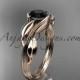 14kt rose gold leaf and vine wedding ring, engagement ring with a Black Diamond center stone ADLR273