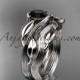 14kt white gold leaf and vine wedding ring, engagement set with a Black Diamond center stone ADLR273S