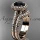 14kt rose gold diamond floral wedding set, engagement ring with a Black Diamond center stone ADLR101S