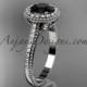 platinum diamond floral wedding ring, engagement ring with a Black Diamond center stone ADLR101