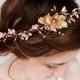 pink and gold wedding circlet, bridal hair piece, flower hair wreath, floral crown bridal headpiece, flower crown, prom hair accessories