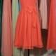 Coral Cap Sleeves Bridesmaid Dress,  Knee Length Bridesmaid Dress With a Bow Tie and Button