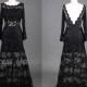 Hot Sale 2014 Black Long Sleeves Lace See Through Prom Dress/Vintage Black Lace Homecoming Dress/Black Prom Dress DH225
