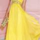 A-line Straps Empire Floor Length Sleeveless Beading Ruched Backless Chiffon Lemon Prom / Homecoming / Evening Dresses By Alyce 6249