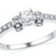 Solitaire Diamond Ring, Unique Engagement Ring in White Gold or Sterling Silver