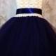 Navy blue and ivory empire ankle length flower girl tutu dress, crochet tutu dress, baby tutu dress, toddler tutu dress, wedding tutu dress