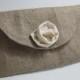 Burlap Clutch Purse with Muslin Rose - Bridal Party Accessory
