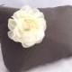 Cosmetic Gift Bag in Charcoal linen with ivory flower Gift for Bridesmaids- READY TO SHIP