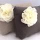 Gift for Bridesmaids Cosmetic Gift Bag with flower in Charcoal linen with ivory flower Gift for Bridesmaids- READY TO SHIP