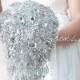 Crystal Silver White Wedding Brooch Bouquet. Deposit "Forever Yours" Cascading White Wedding Bouquet. Dangle Bling Bridal Broach Bouquet