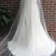 Monogrammed Veil, Cathedral length bridal veil with organza ribbon edge and embroidered monogram