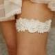 Lace Wedding Garter - Something Blue Garter - Ivory or White Lace Bridal Accessories - Blue Pearls - "Lucille"