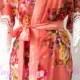 Coral Blooms add on with sleeve lace Bridesmaids Robe Kimono Crossover Robe Bridesmaids gifts Getting ready robes Floral Bridal Party Robes