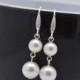 Pearl Wedding Earrings, Two Pearl Drop Earrings, Pearl Bridal Earrings, Pearl Dangle Earrings, Swarovski Pearl Earrings 0297