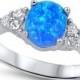 1.50 Carat Oval Blue Australian Fire Lab Opal 925 Sterling Silver Ring Russian Iced Out Diamond CZ Fashion Solitaire Diamond Accent