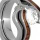 Womens Wedding Ring Set, Tension Set Moissanite Engagement Ring with Tulip Wood and a Diamond Wedding Band, Titanium Rings