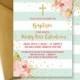 MINT & GOLD BAPTISM Invitation Christening Party Invite Pink Peony Stripe Gold Glitter Confetti Printable Free Shipping or DiY- Krissy