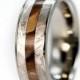 Petrified Wood Ring, Gibeon Meteorite inlaid on a Titanium Ring Engraving Available
