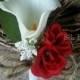 Creamy white calla lily rose Boutonniere  Groom groomsman bridal silk wedding flowers burlap twine