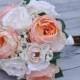 Wedding Flower package made with Peach Cabbage Roses and Cream Roses in silk flowers.