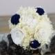 Wedding Flowers, Flower Girl Bouquet, Jr. Bridesmaids/ Bridesmdaids Bouquet, Navy/Ivory Bouquet, Keepsake Bouquet, Alternative Bouquet
