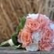 Silk Wedding Bouquet, Wedding Bouquet, Keepsake Bouquet, Bridal Bouquet Coral and ivory rose wedding bouquet made of silk roses.