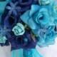 17 Piece Package Wedding Bridal Bride Maid Of Honor Bridesmaid Bouquet Boutonniere Corsage Silk Flower TURQUOISE BLUE MALIBU Lily of Angeles