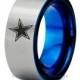 Dallas Cowboys Blue Tungsten Wedding Band Ring Mens Womens Brushed Pipe Cut NFL Sports Fan Texas Anniversary ALL Custom Sizes Available