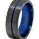 Mens Gunmetal Wedding Band - Tungsten Carbide - Brushed - Pipe Cut - Blue - Black - Annivarsary Ring - ALL Sizes - Custom Laser Engraved -