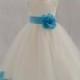 Ivory / Turquoise blue (picture) Flower Girl Dress pageant wedding bridal children bridesmaid toddler sizes 6-9m 12m 2 4 6 8 10 12 14 