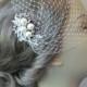 Bridal Veil and Bridal Comb, Bandeau Birdcage Veil, Bird Cage Veil With Ivory Pearl and Rhinestone Fascinator Comb - JOSEPHINE